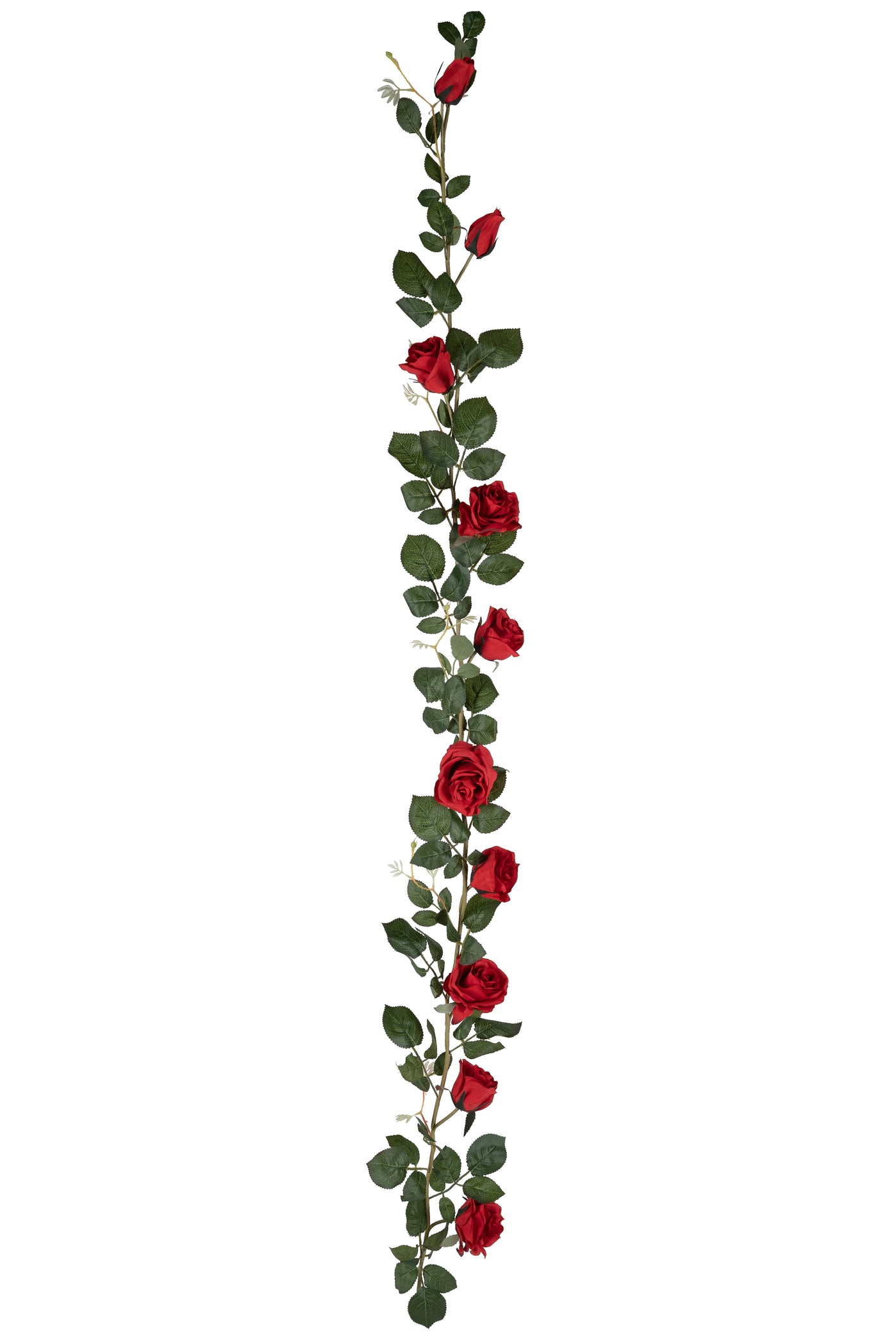 Ghirlanda artificiala din trandafiri cu 8 flori rosii si 2 boboci H180 cm