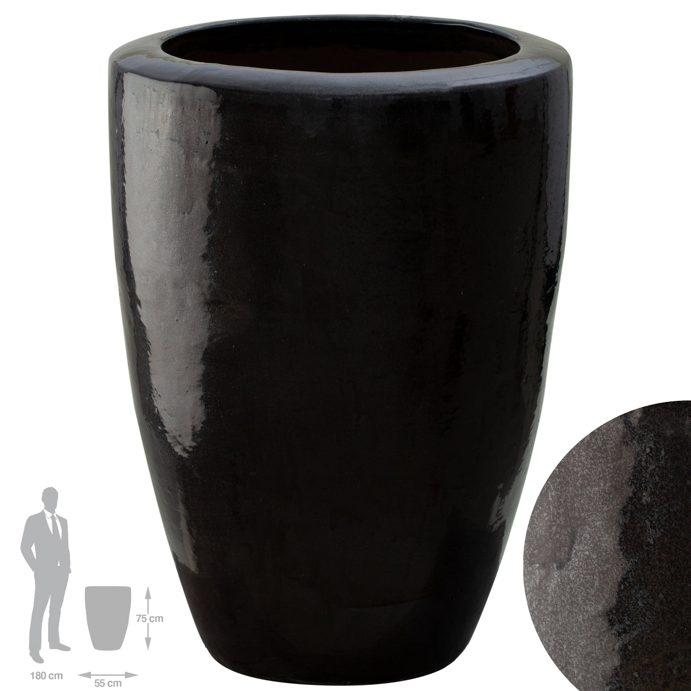 Ghiveci ceramic De Luxe Partner 55x75cm negru lucios