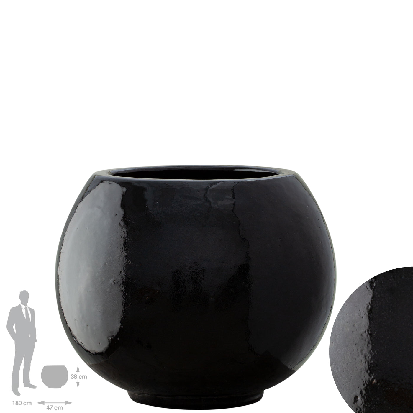 Ghiveci plante D47xH38cm ceramic Globe, negru lucios