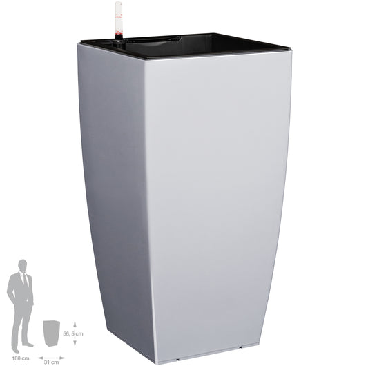 Ghiveci inteligent Cubico 31x31x56.5cm. cu set complet udare. gri urban lucios