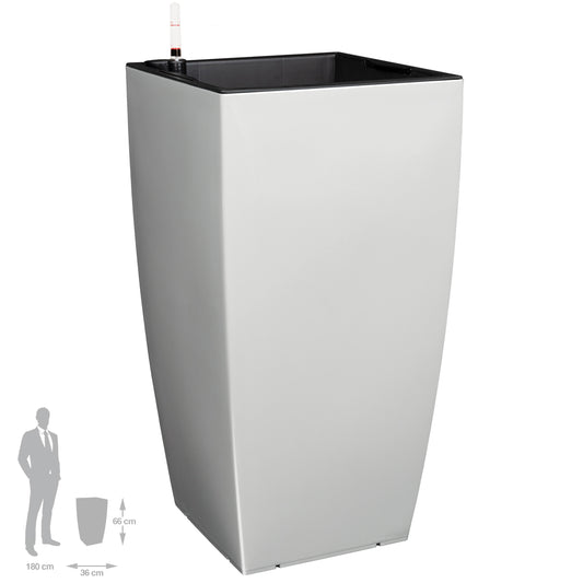 Ghiveci inteligent Cubico 36x36x66.cm. cu set complet udare. gri lucios