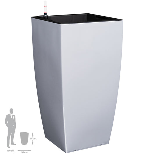 Ghiveci inteligent Cubico 36x36x66.cm. cu set complet udare. gri urban lucios