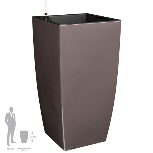 Ghiveci inteligent Cubico 36x36x66.cm. cu set complet udare. maro lucios