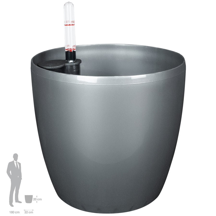 Ghiveci inteligent H20xD22 cm Classico cu set complet udare antracit metal lucios