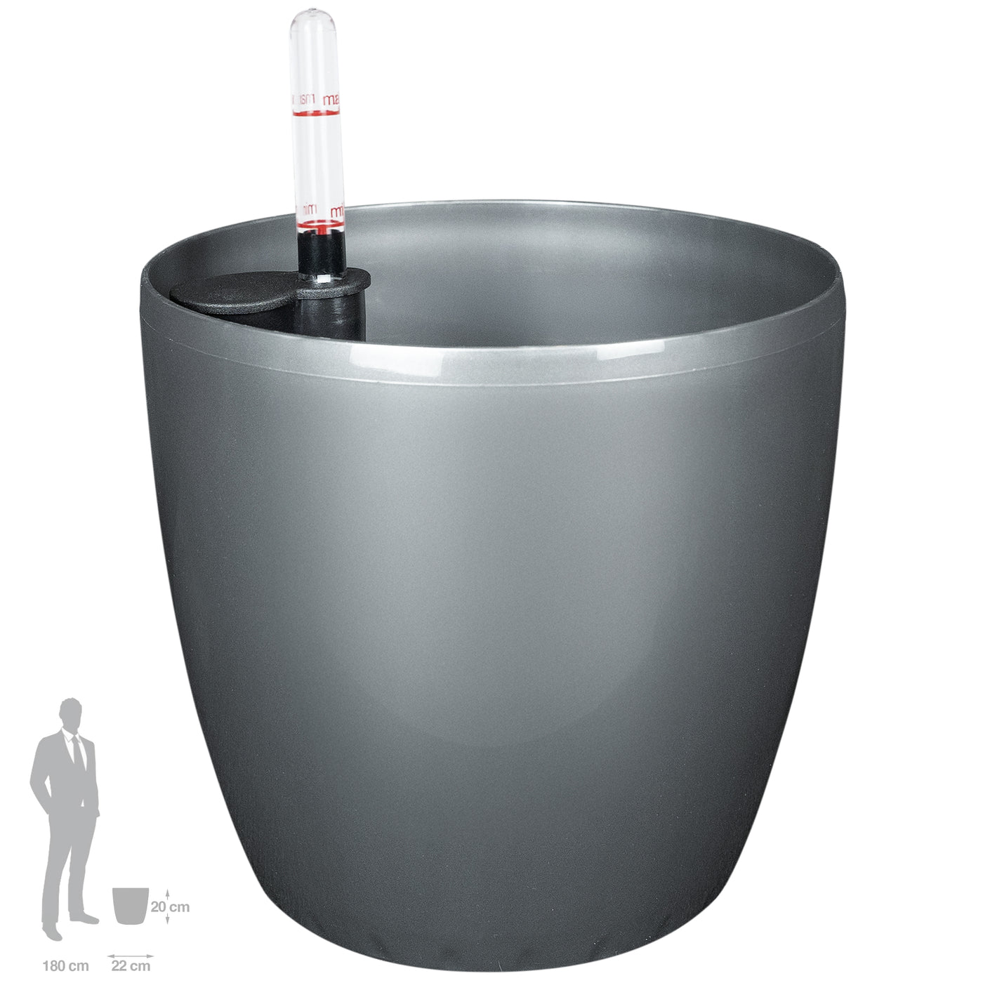 Ghiveci inteligent H20xD22 cm Classico cu set complet udare antracit metal lucios