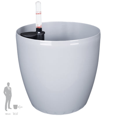 Ghiveci inteligent H20xD22 cm Classico cu set complet udare gri urban lucios