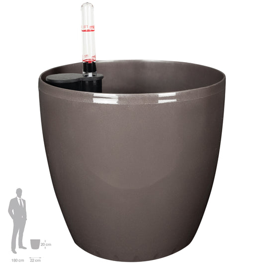 Ghiveci inteligent H20xD22 cm Classico cu set complet udare maro lucios