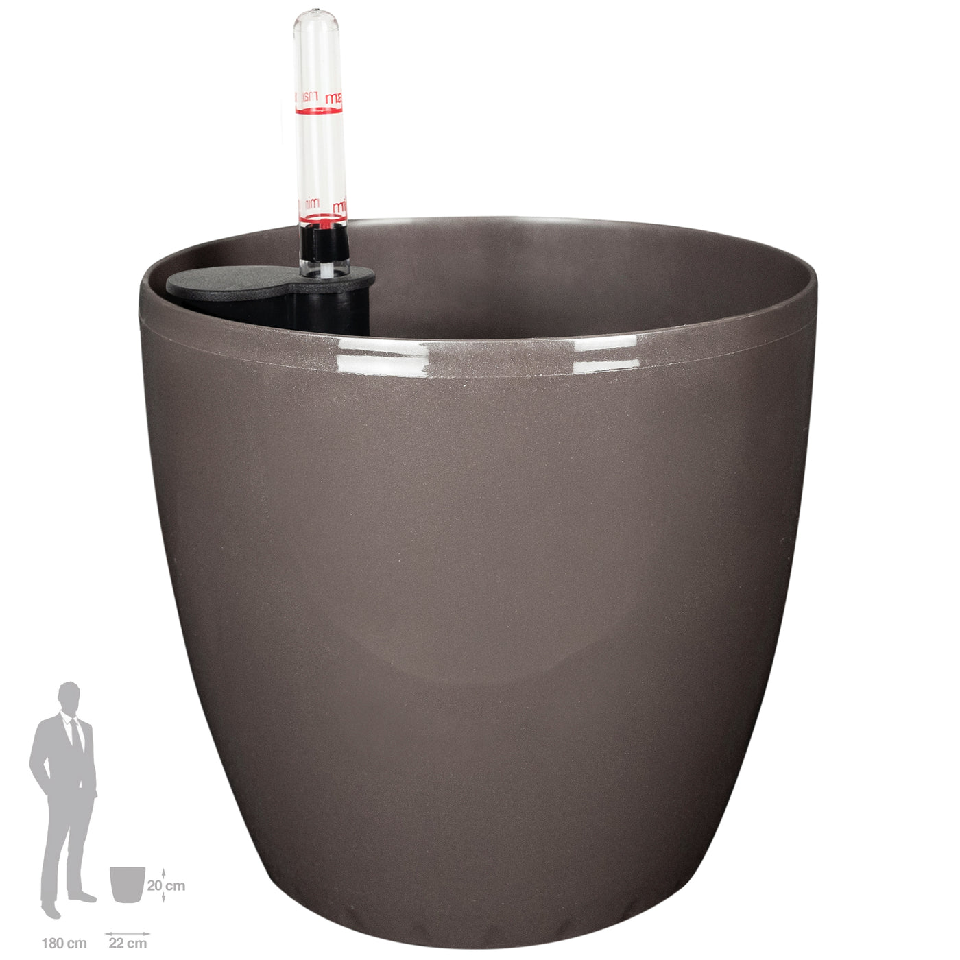 Ghiveci inteligent H20xD22 cm Classico cu set complet udare maro lucios