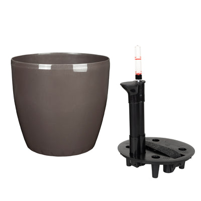 Ghiveci inteligent H20xD22 cm Classico cu set complet udare maro lucios