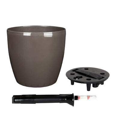 Ghiveci inteligent H20xD22 cm Classico cu set complet udare maro lucios