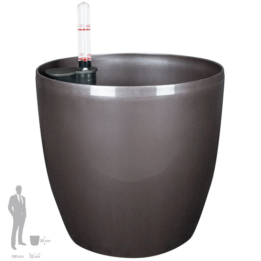 Ghiveci inteligent H20xD22 cm Classico cu set complet udare maro ruginiu lucios