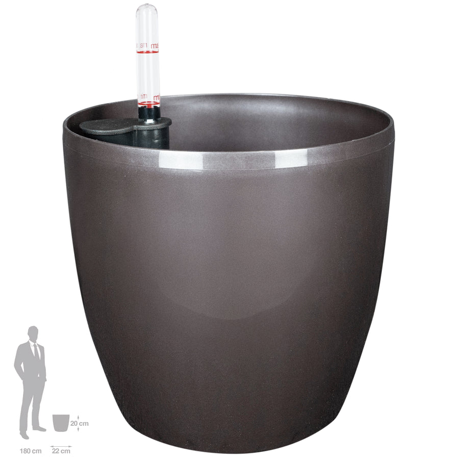 Ghiveci inteligent H20xD22 cm Classico cu set complet udare maro ruginiu lucios