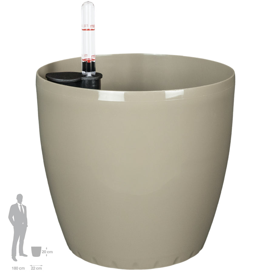 Ghiveci inteligent H20xD22 cm Classico cu set complet udare maro spicy lucios