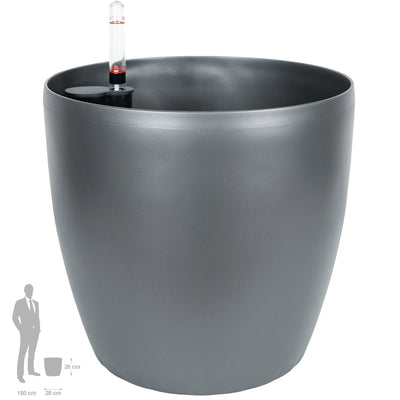 Ghiveci inteligent H26xH28 cm cu set complet udare Classico antracit metal mat