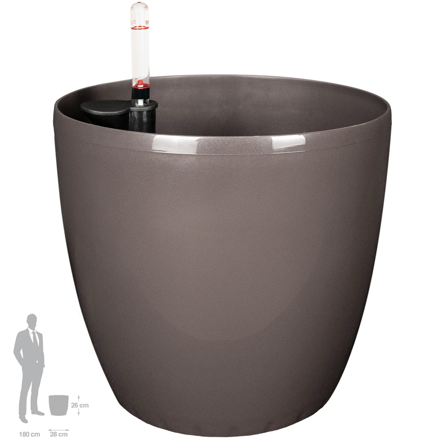 Ghiveci inteligent H26xH28 cm cu set complet udare Classico maro lucios