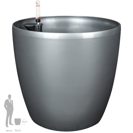Ghiveci inteligent H32xD35 cm cu set complet udare Classico antracit metal lucios