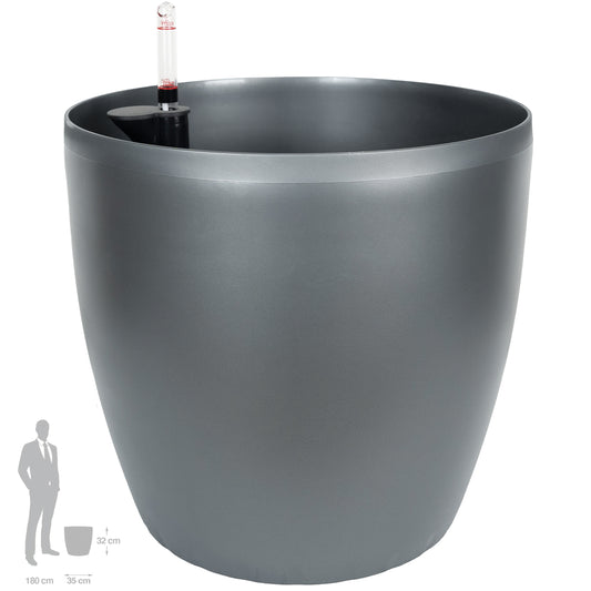Ghiveci inteligent H32xD35 cm cu set complet udare Classico cu set complet udare. antracit metal mat
