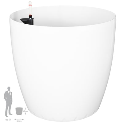 Ghiveci inteligent H46xD50 cm cu set complet udare si roti Classico alb floral lucios