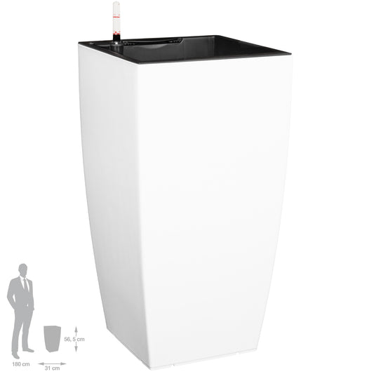 Ghiveci inteligent H56.5x31x31 cm cu set complet udare Cubico alb lucios