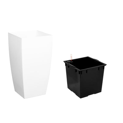 Ghiveci inteligent H56.5x31x31 cm cu set complet udare Cubico alb lucios