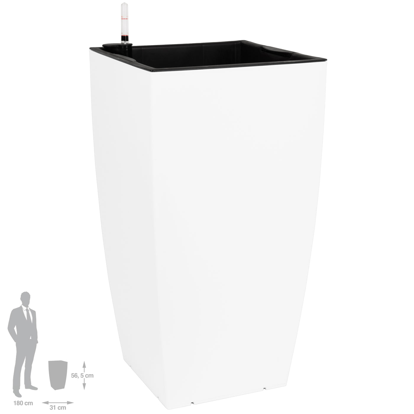 Ghiveci inteligent H56.5x31x31 cm cu set complet udare Cubico alb mat