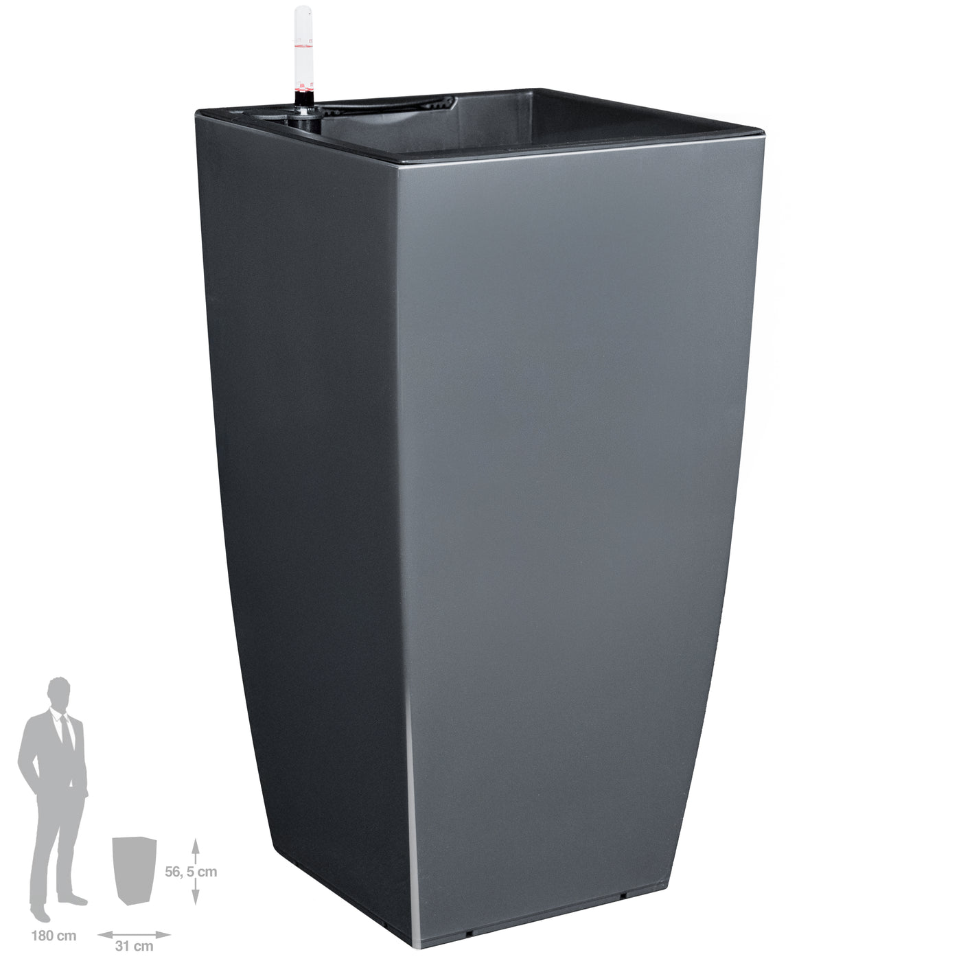 Ghiveci inteligent H56.5x31x31 cm cu set complet udare Cubico antracit lucios