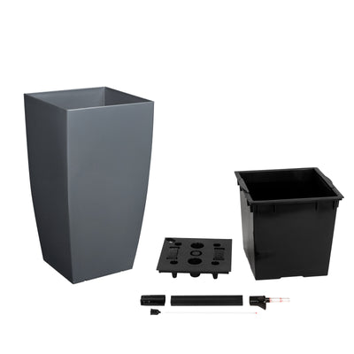 Ghiveci inteligent H56.5x31x31 cm cu set complet udare Cubico antracit lucios
