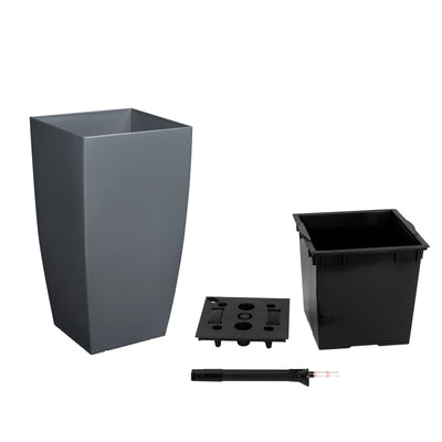 Ghiveci inteligent H56.5x31x31 cm cu set complet udare Cubico antracit lucios