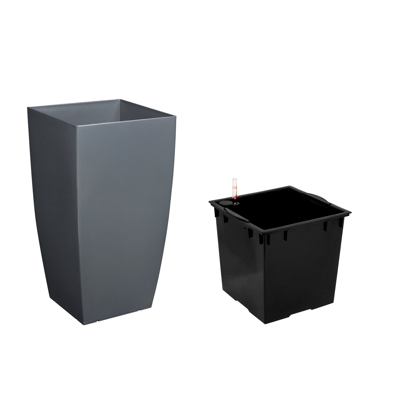 Ghiveci inteligent H56.5x31x31 cm cu set complet udare Cubico antracit lucios