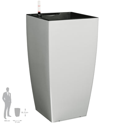 Ghiveci inteligent H56.5x31x31 cm cu set complet udare Cubico gri lucios