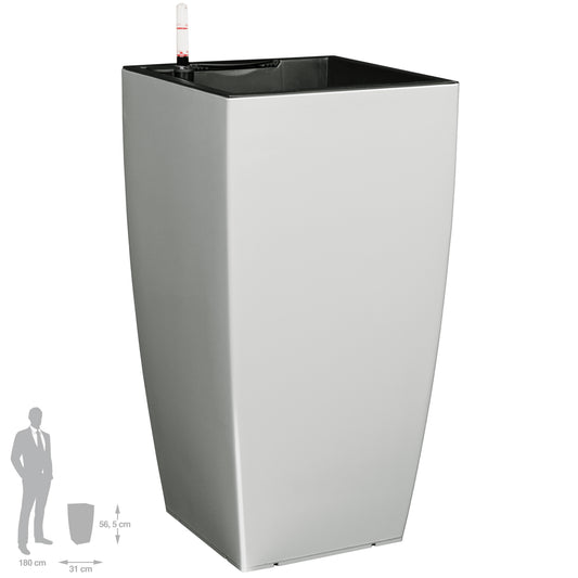 Ghiveci inteligent H56.5x31x31 cm cu set complet udare Cubico gri lucios