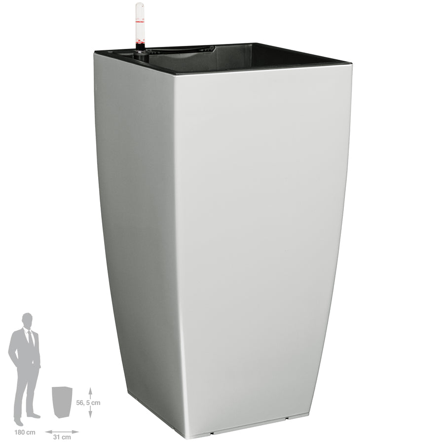 Ghiveci inteligent H56.5x31x31 cm cu set complet udare Cubico gri lucios