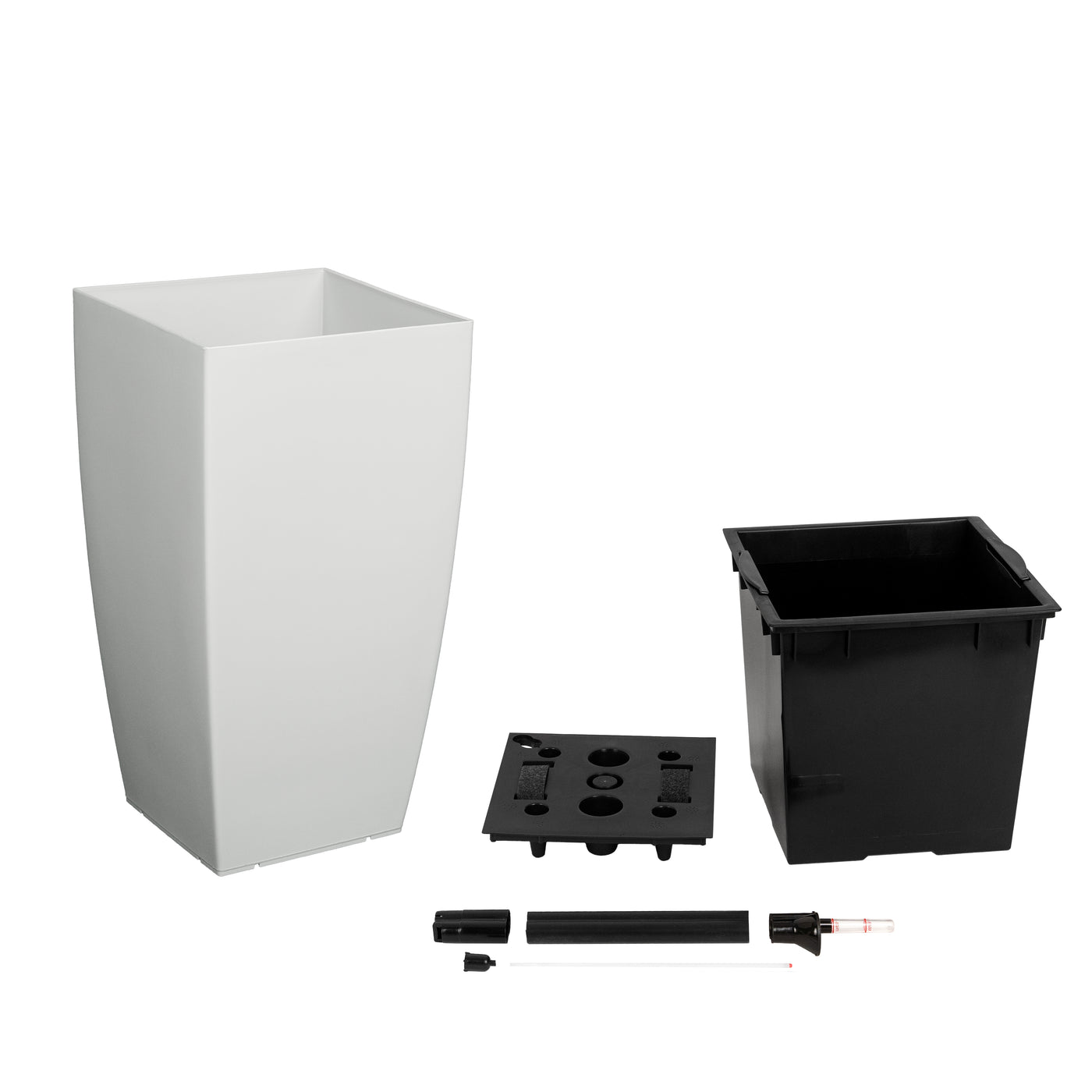 Ghiveci inteligent H56.5x31x31 cm cu set complet udare Cubico gri lucios