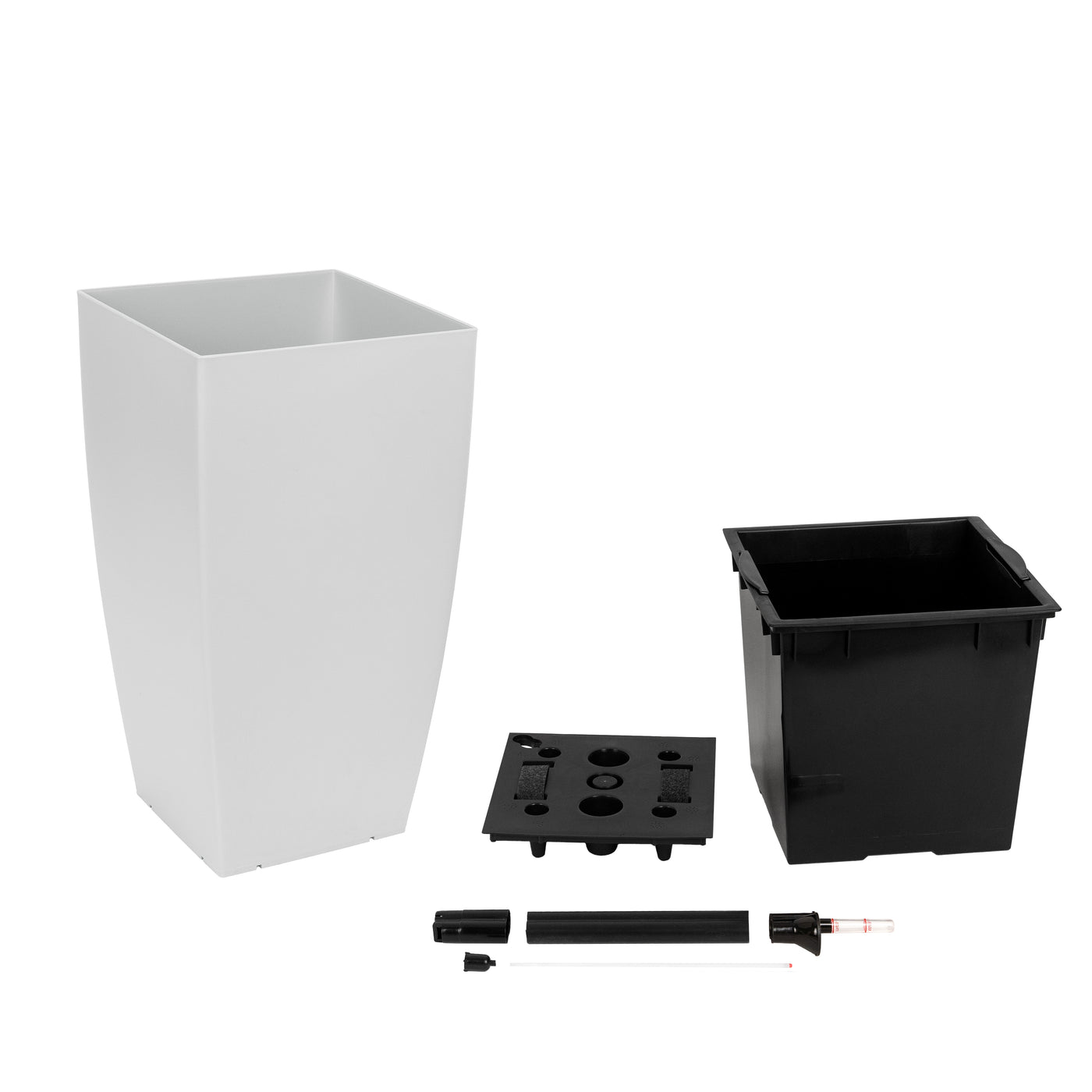 Ghiveci inteligent H56.5x31x31 cm cu set complet udare Cubico gri mat