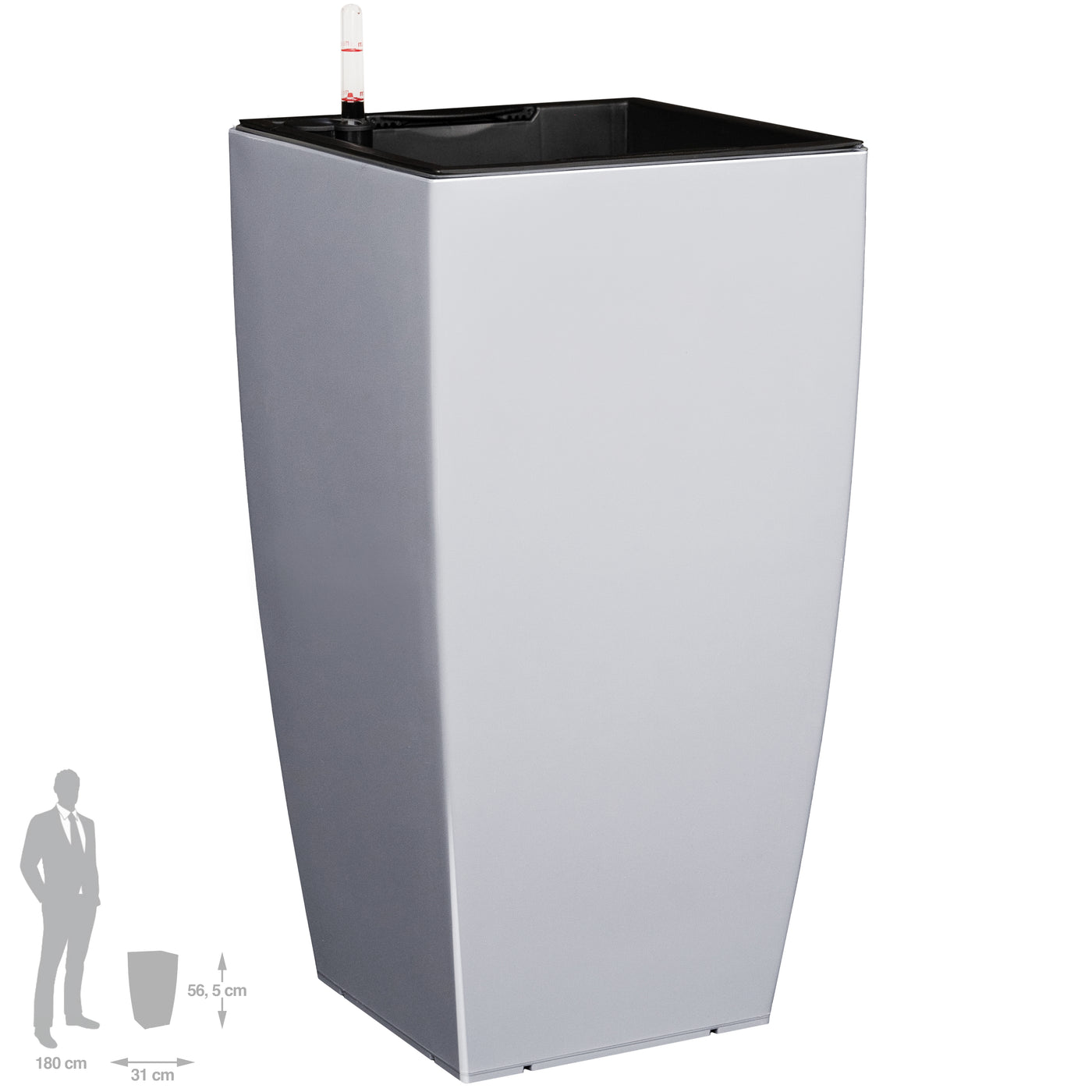 Ghiveci inteligent H56.5x31x31 cm cu set complet udare Cubico gri urban lucios