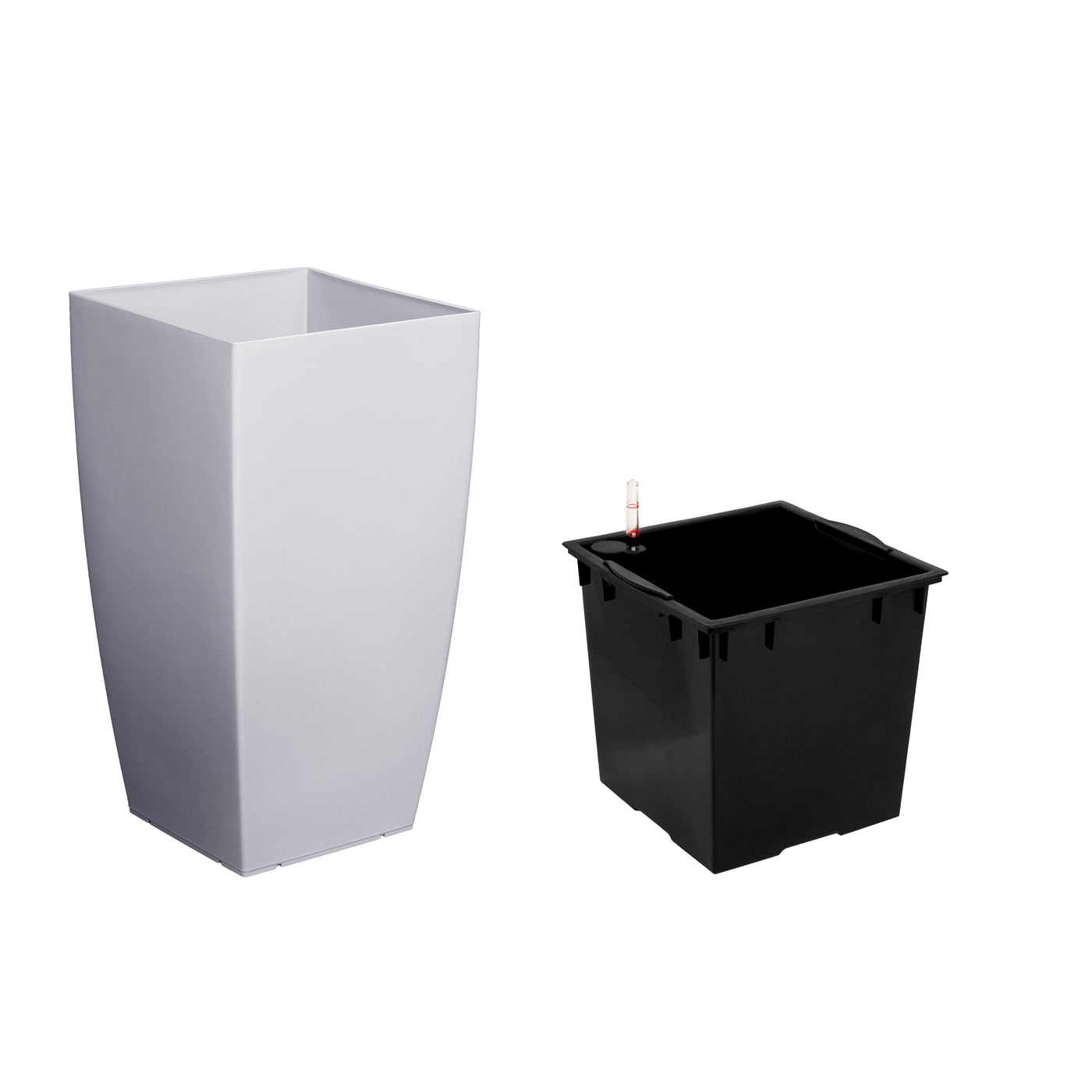 Ghiveci inteligent H56.5x31x31 cm cu set complet udare Cubico gri urban lucios