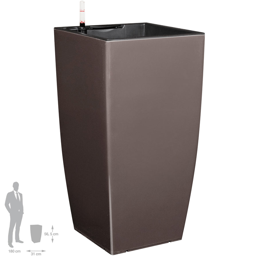 Ghiveci inteligent H56.5x31x31 cm cu set complet udare Cubico maro lucios