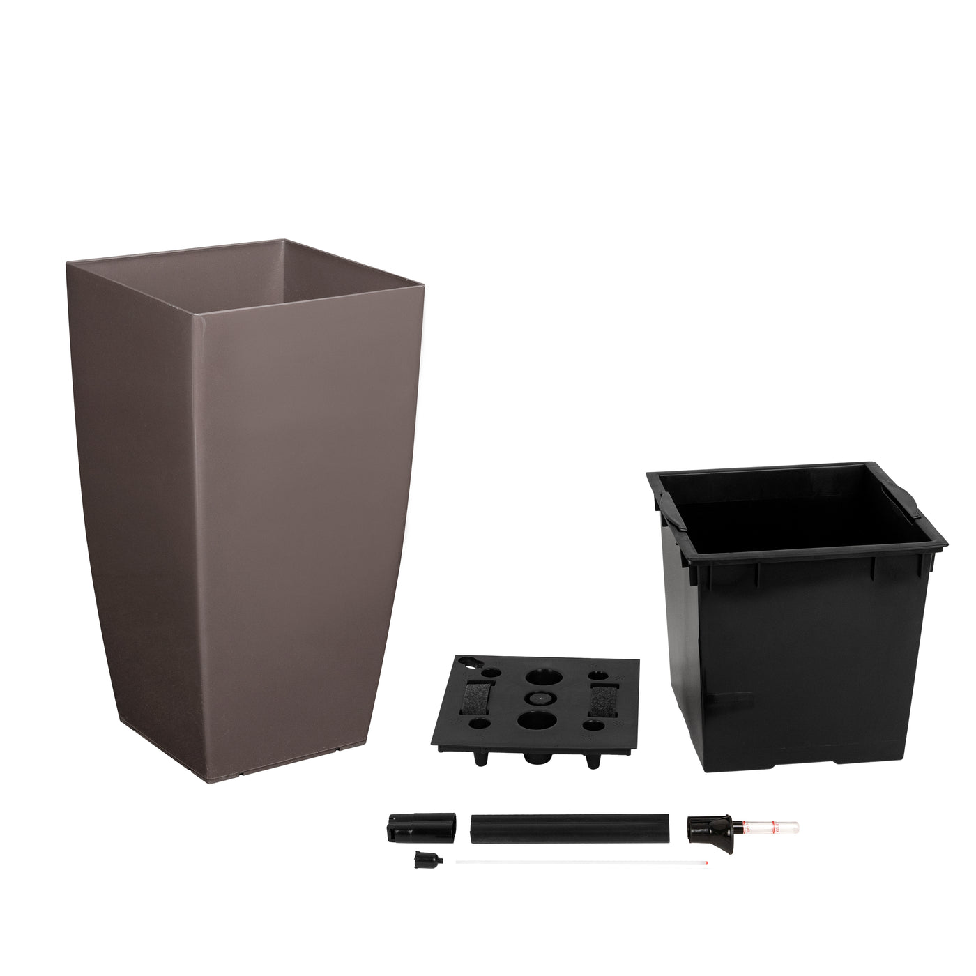 Ghiveci inteligent H56.5x31x31 cm cu set complet udare Cubico maro lucios