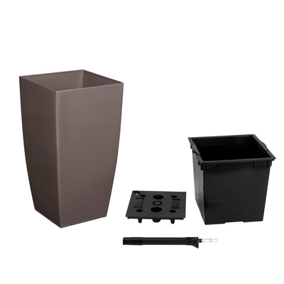 Ghiveci inteligent H56.5x31x31 cm cu set complet udare Cubico maro lucios