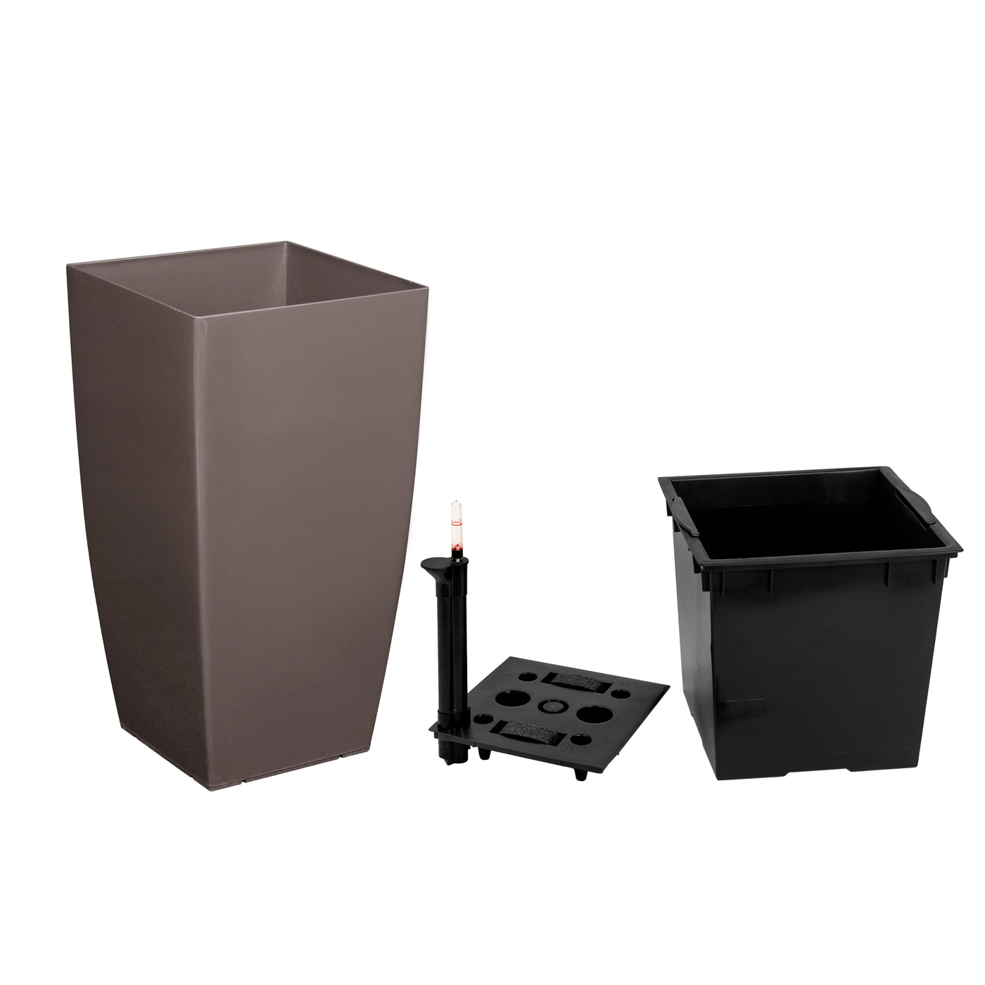 Ghiveci inteligent H56.5x31x31 cm cu set complet udare Cubico maro lucios