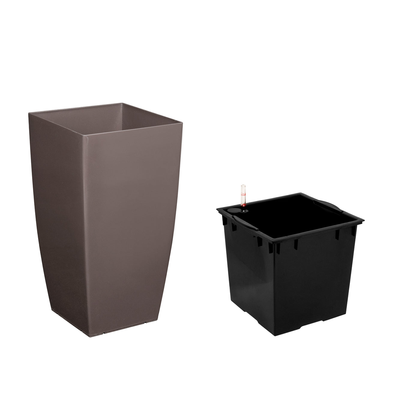 Ghiveci inteligent H56.5x31x31 cm cu set complet udare Cubico maro lucios