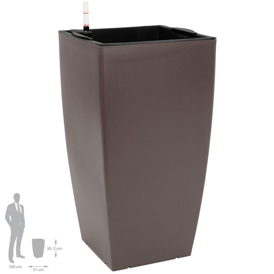 Ghiveci inteligent H56.5x31x31 cm cu set complet udare Cubico maro mat