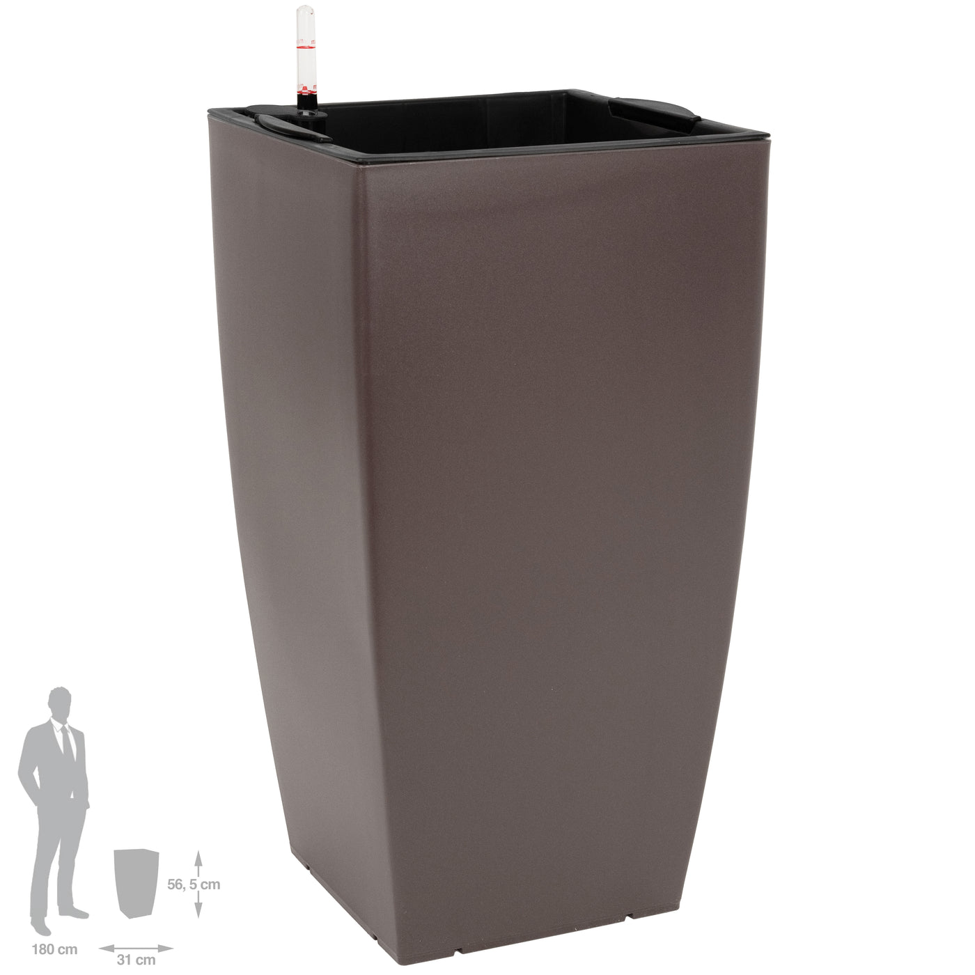 Ghiveci inteligent H56.5x31x31 cm cu set complet udare Cubico maro mat