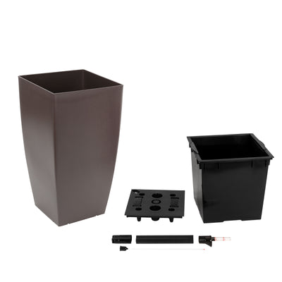 Ghiveci inteligent H56.5x31x31 cm cu set complet udare Cubico maro mat