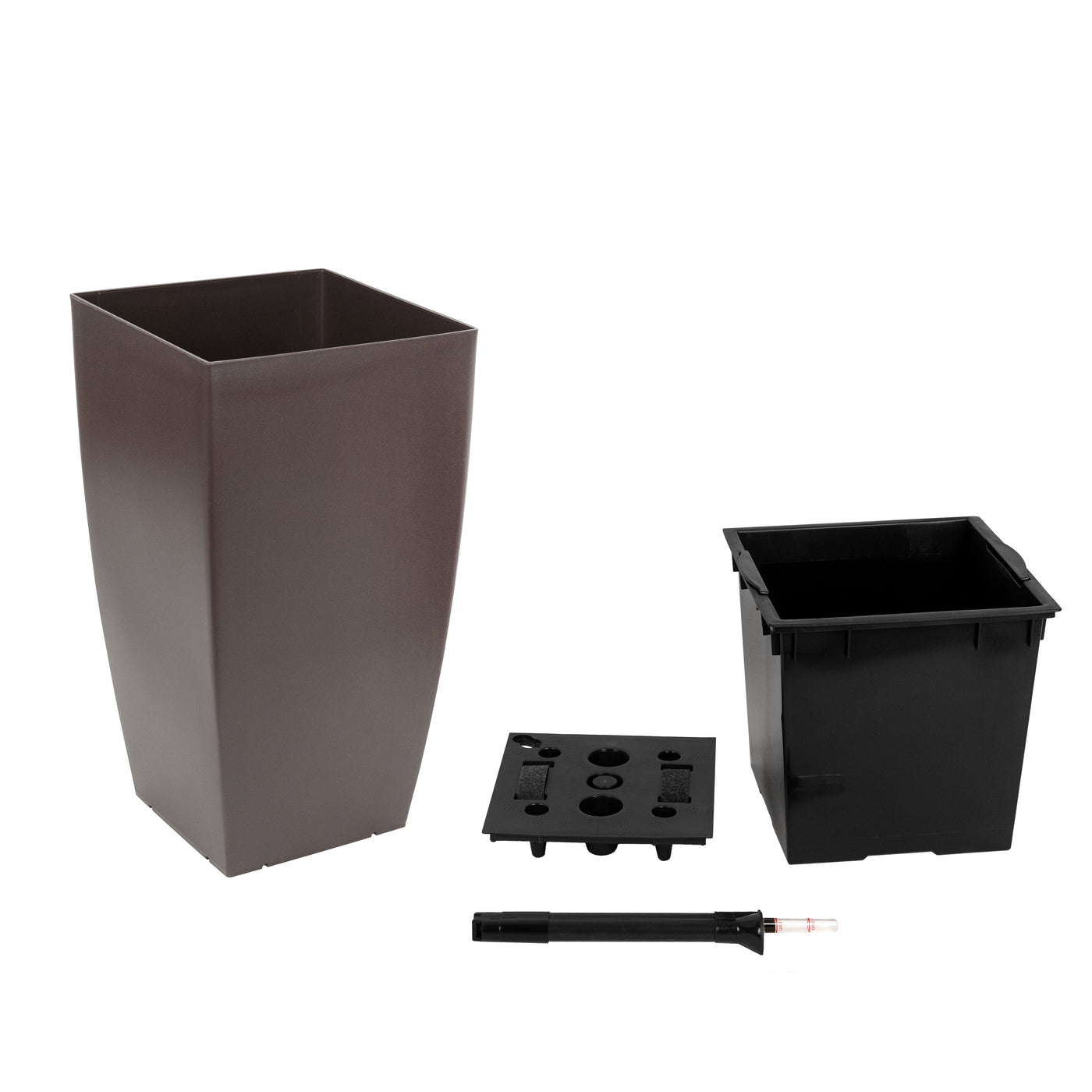 Ghiveci inteligent H56.5x31x31 cm cu set complet udare Cubico maro mat