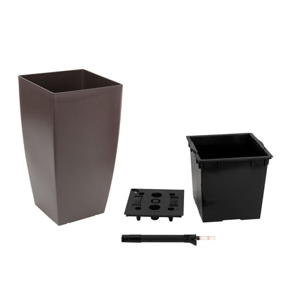 Ghiveci inteligent H56.5x31x31 cm cu set complet udare Cubico maro mat