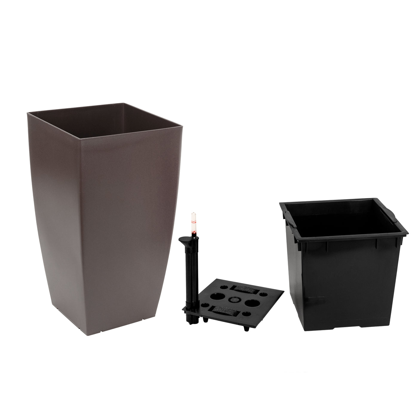Ghiveci inteligent H56.5x31x31 cm cu set complet udare Cubico maro mat