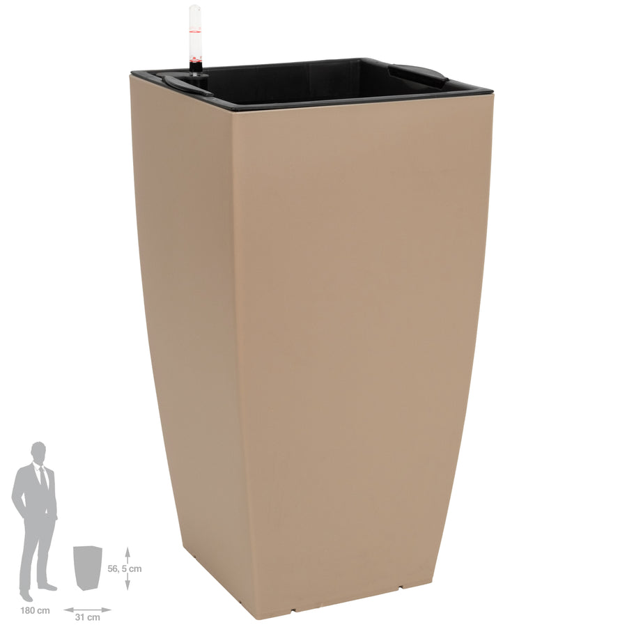 Ghiveci inteligent H56.5x31x31 cm cu set complet udare Cubico maro nisip mat