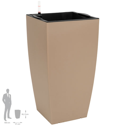 Ghiveci inteligent H56.5x31x31 cm cu set complet udare Cubico maro nisip mat