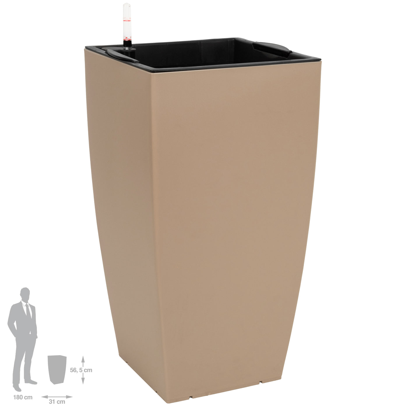 Ghiveci inteligent H56.5x31x31 cm cu set complet udare Cubico maro nisip mat